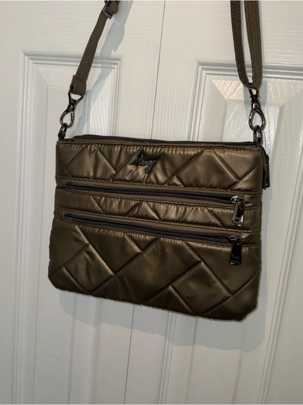 lug Quilted Olive Crossbody with Triple Zip Pockets